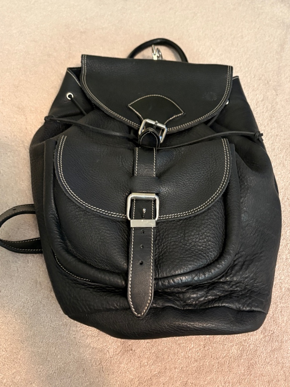 Vintage Roots Black Pebbled Leather Backpack